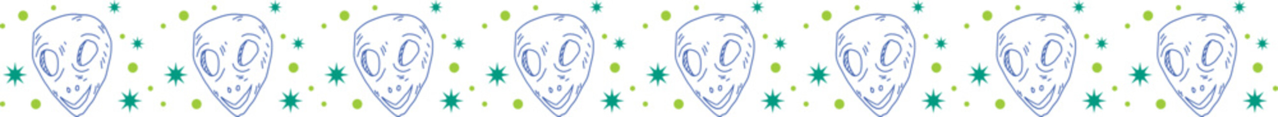 Alien line border illustration on transparent background.
