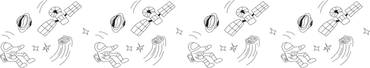 Satellite craft line border on transparent background.
