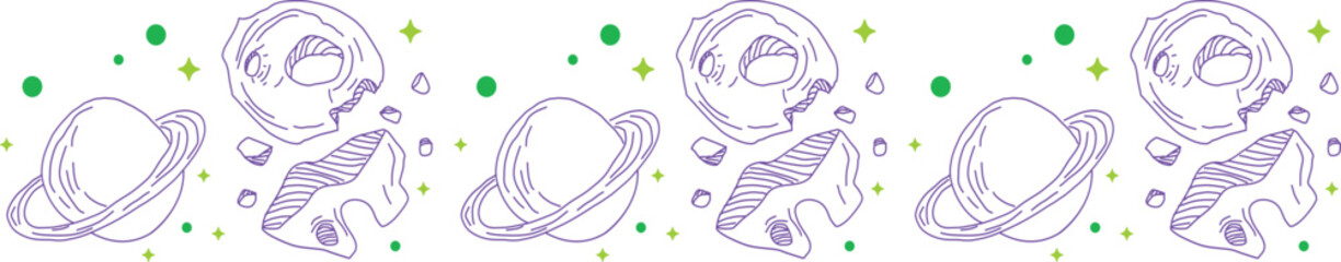 Purple planet line border on transparent background.