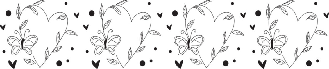 Naklejka premium Heart with butterfly line border on transparent background. 