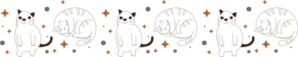 Cute cat line border on transparent background.
