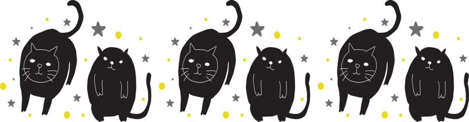 Cute cat line border on transparent background.
