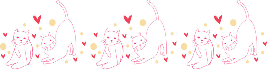 Cute cat line border on transparent background.
