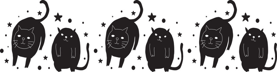 Cute cat line border on transparent background.

