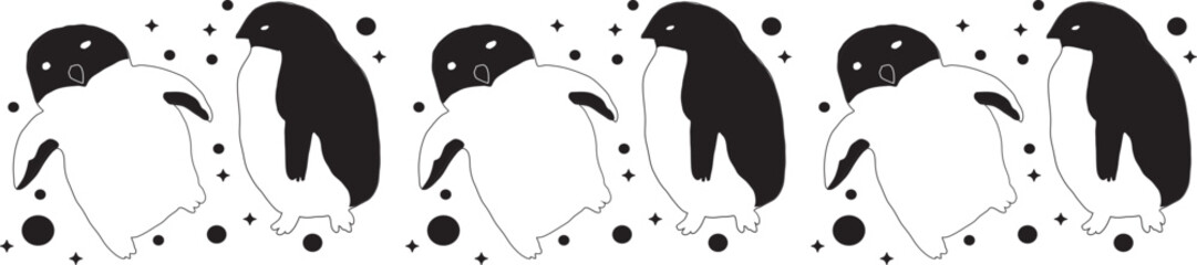 Cute penguin line border on transparent background.
