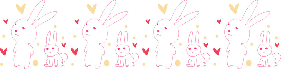 Cute rabbit line border on transparent background.
