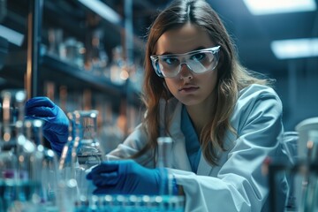 Female scientist working in the laboratory. Generate AI image