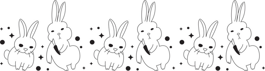 Cute rabbit line border on transparent background.
