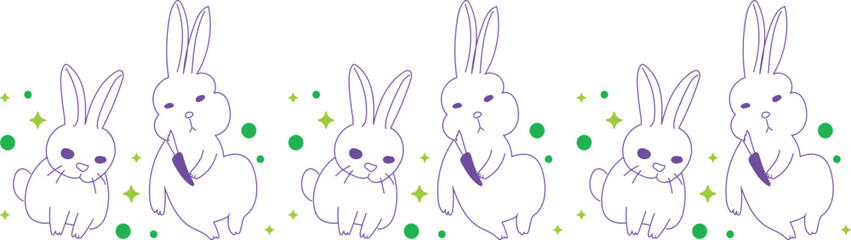 Cute rabbit line border on transparent background.
