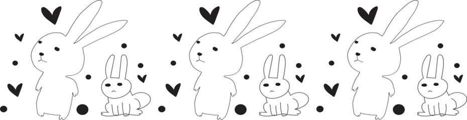 Cute rabbit line border on transparent background.
