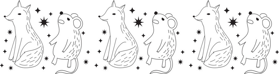 Cute squirrel line border on transparent background.
