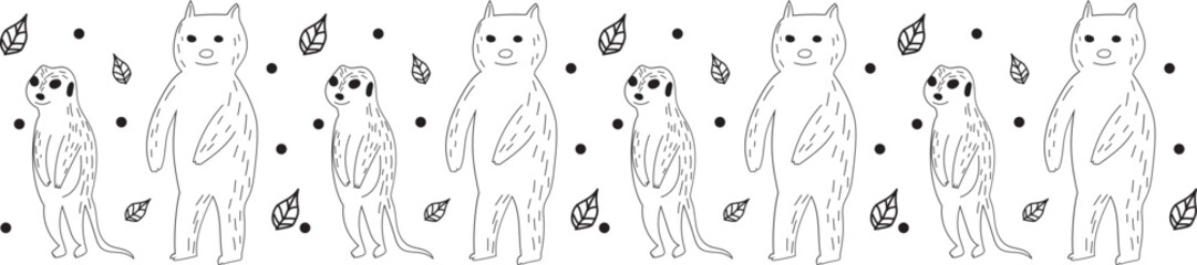 Obraz premium Cute meerkat line border on transparent background. 
