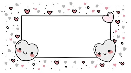 smiling heart doodle cute cartoonish page print border design, with blank empty space for mock up message background