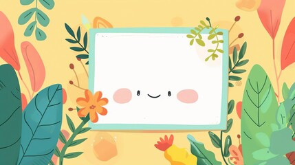 Obraz premium cute kawaii frame springtime flower blossom minimal doodle page print border design, with blank empty space for mock up message background 