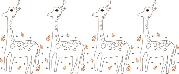 Cute giraffe line border on transparent background.
