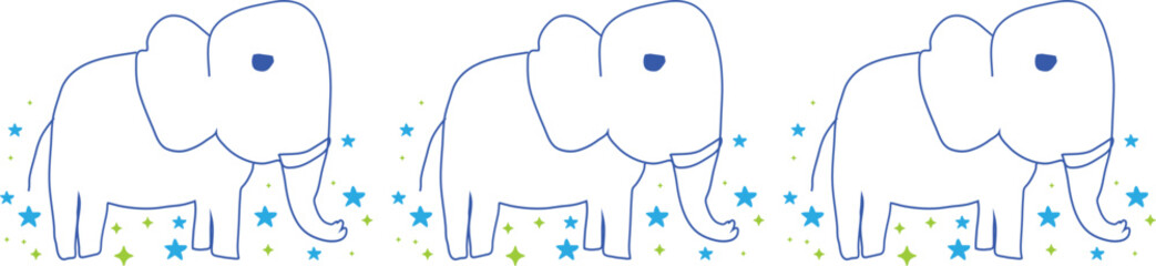 Cute elephant line border on transparent background.
