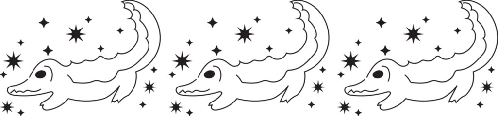 Obraz premium Cute crocodile line border on transparent background. 