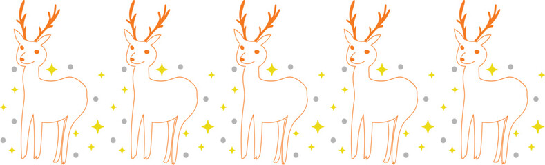 Cute deer line border on transparent background.
