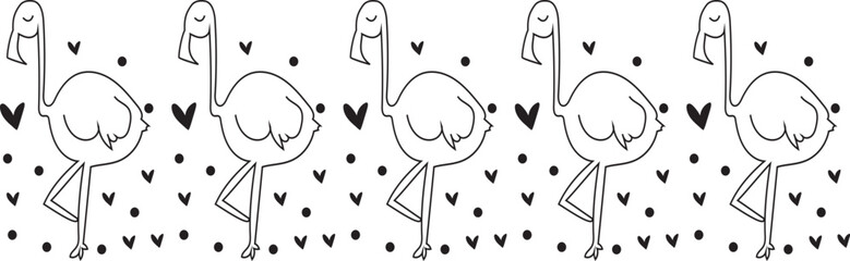 Cute flamingo line border on transparent background.
