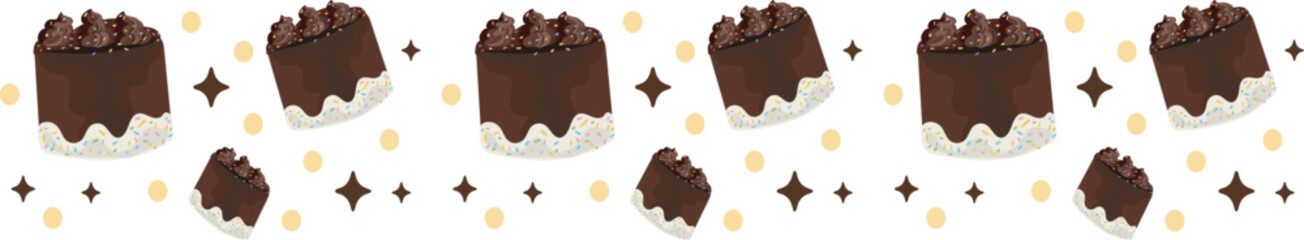 Chocolate cake line border on transparent background.
