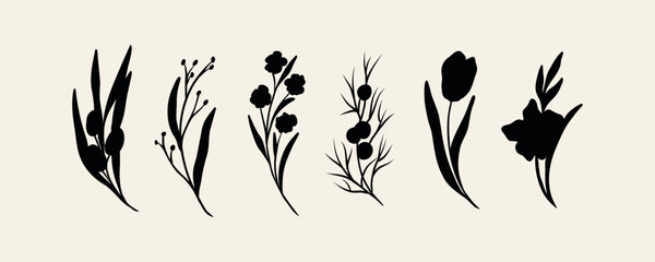 Flat vector flowers and branches collection