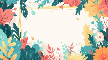 Obraz premium flower meadow field with copy space cute cartoonish page print border design, with blank empty space for mock up message background