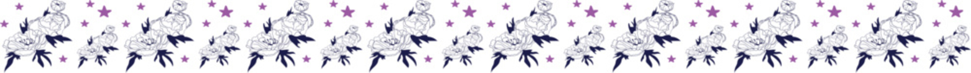 Fototapeta premium Blue flower line border on transparent background.