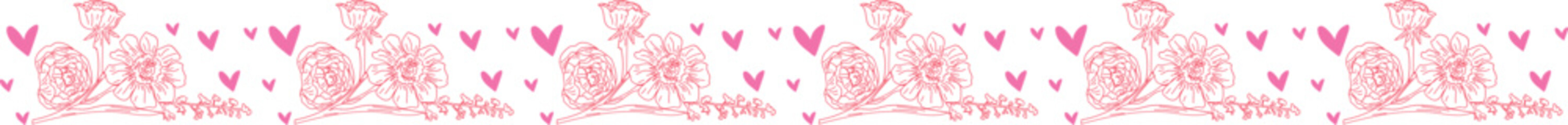 Beautiful flora line border illustration on transparent background.
