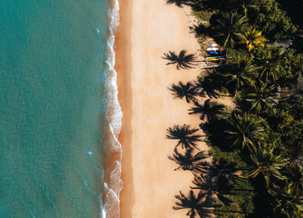 Aerial of white sand beach on home island, cocos keeling islands, austrailian indian ocean territory