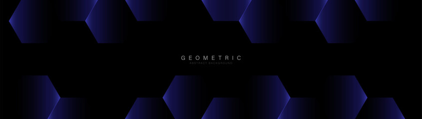 Abstract blue and purple hexagon background. Futuristic digital hi-technology horizontal banner. Vector