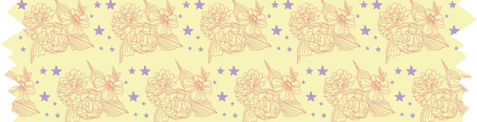 Flower yellow washi tape on transparent background.
