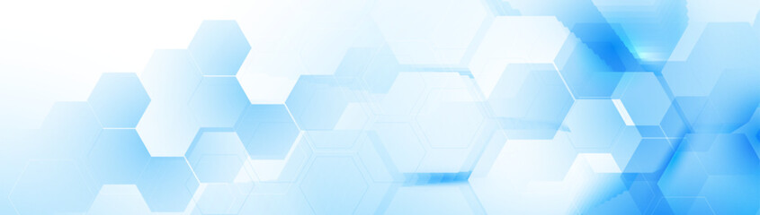Abstract blue and white hexagon background. Futuristic digital hi-technology banner. Healthcare background. Vector