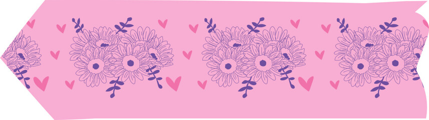 Flower pink washi tape on transparent background.
