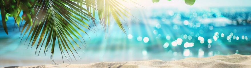 Summer banner background with elements of golden sands, sea and summer sun.