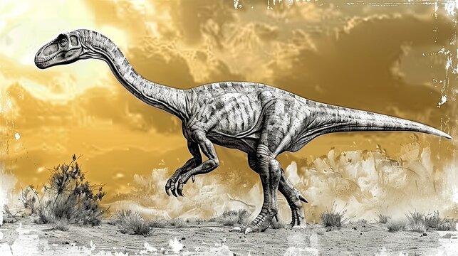 The Coelophysis is a small, bipedal dinosaur that lived in North America during the Late Triassic period.