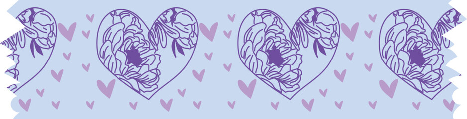 Beautiful heart washi tape on transparent background.

