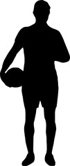 Basketball/football player standing and holding ball PNG, vector silhouette, soccer player silhouette with a ball on a transparent background,