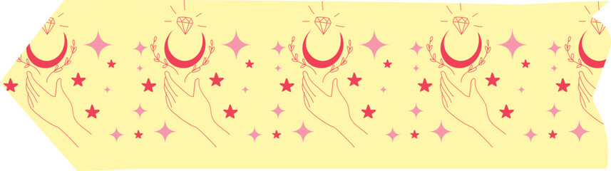 Hand and moon washi tape on transparent background.
