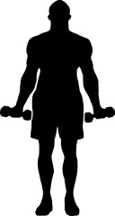 Sport bodybuilding man silhouette PNG with barbell flexing muscles and making shoulder press squat in gym vector silhouette. Weightlifter man, bodybuilder training. Personal trainer workout. Fit man