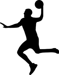 Basketball/football player standing and holding ball PNG, vector silhouette, soccer player silhouette with a ball on a transparent background,