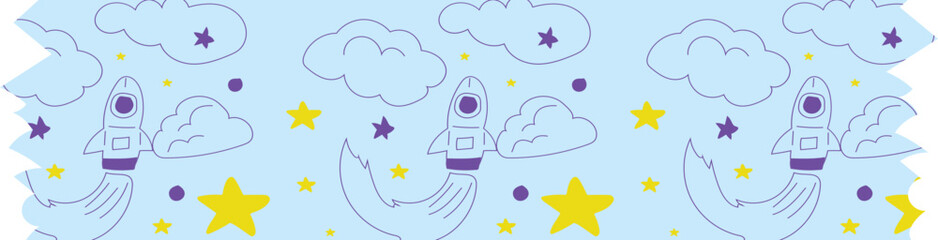 Spaceship washi tape on transparent background.
