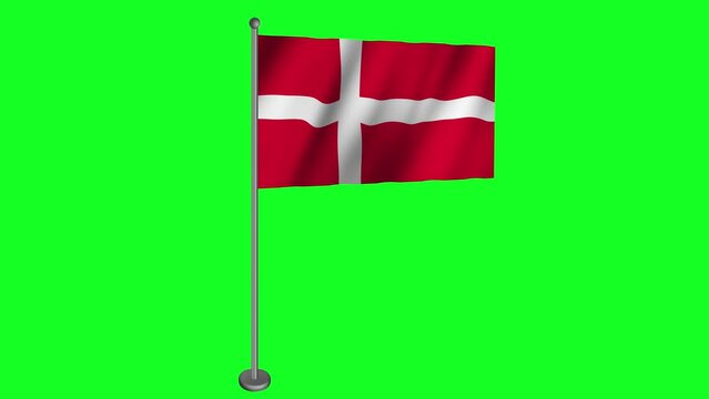 Denmark flag fluttering in the wind on Green Screen