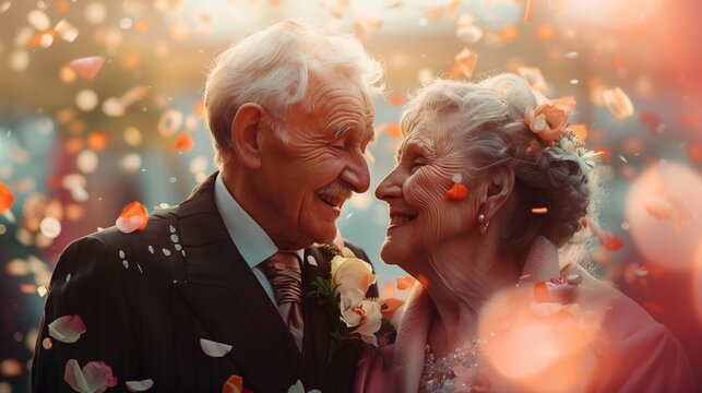 Senior couple renewing their vows at their wedding