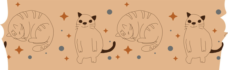 Cat washi tape on transparent background.
