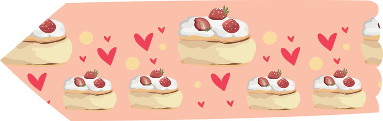 Strawberry cheesecake washi tape on transparent background.
