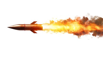 Rocket in fire isolated on transparent background.  3d render.