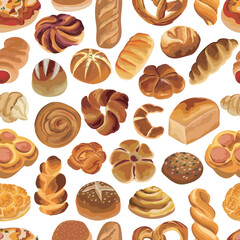 Bread seamless pattern background.
