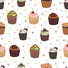Cupcakes seamless pattern background.
