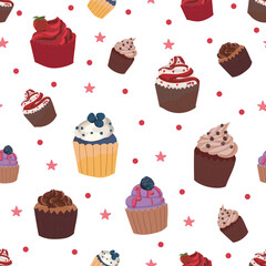 Cupcakes seamless pattern background.
