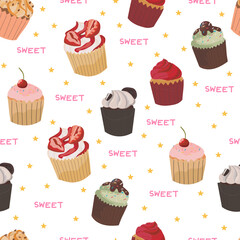 Cupcakes seamless pattern background.
